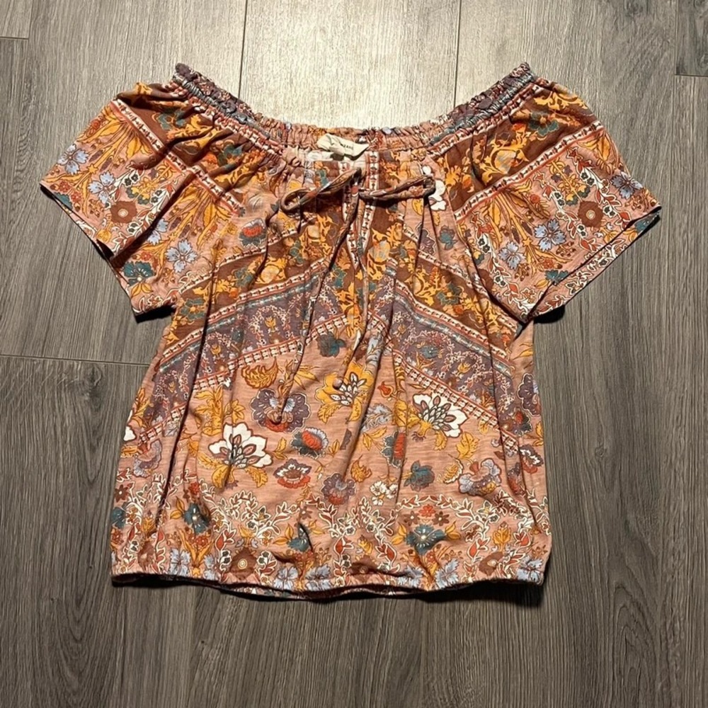 Lucky Brand Women's Medium Floral Paisley Off Shoulder Peasant Blouse Boho